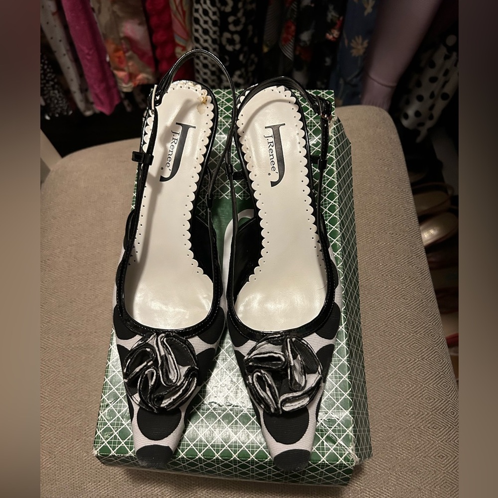 J.Renee Black and White Slingback Heels